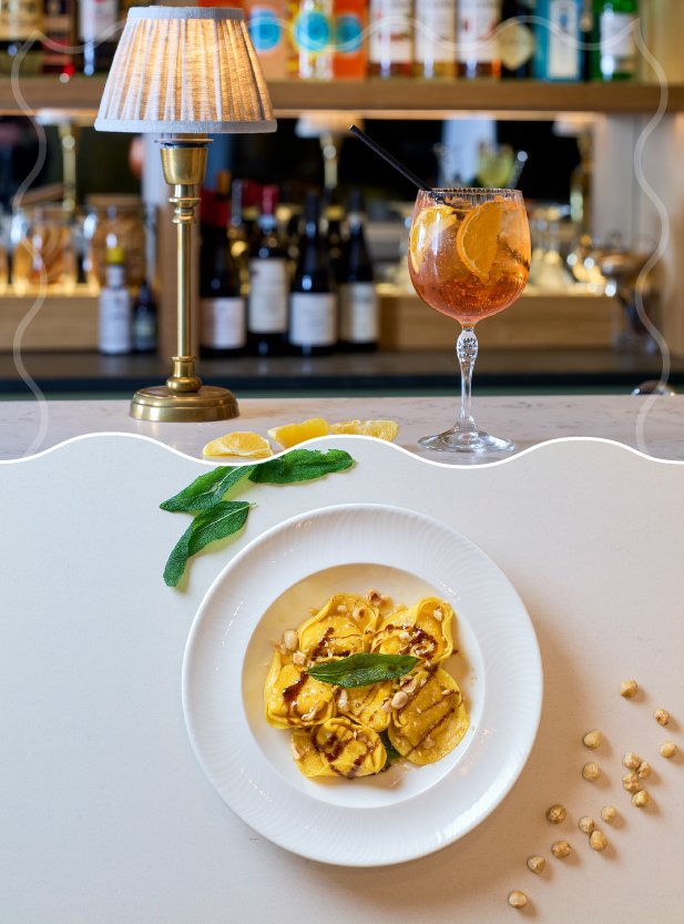 Tortello Restaurant London bar view and pasta
